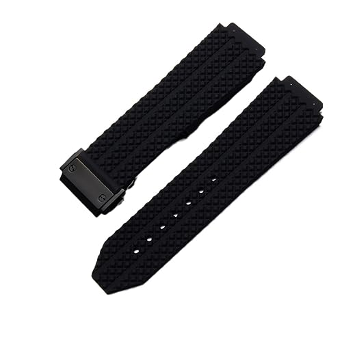 Uhrenband Compatible With Hublot Big Bang. Silikon 24mm 26mm wasserdichte Männer Watch Strap Kette Uhr Zubehör Gummi Uhr Armbandkette (Color : Black-Black Clasp, Size : 26mm) von BeiFH