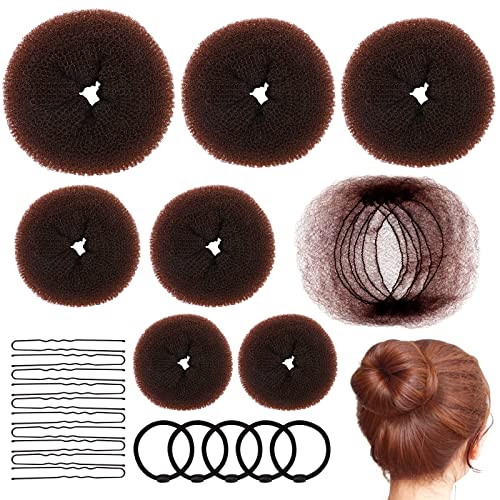 Bekecidi Frisurenhilfe Set, 7 Stück Duttkissen Donut Maker in 4 Größe mit U-Form Haarnadeln, Haarnetz und Haargummi, Haardonut Haarstyling Frisurenhilfe Set für Damen, Hochzeit, Kinder (Stile3) von Bekecidi