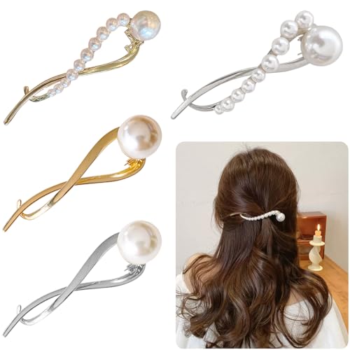 Bekecidi Haarspange mit Perlen, Bananen-Clip, französischer Stil, gedrehte Haarspange, rutschfest, Bananen-Haarspangen, Haarschmuck für Damen und Mädchen, 4 Stück von Bekecidi