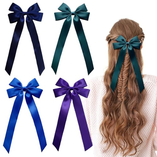 Bekecidi Haarspangen mit langem Schwanz, Quaste, Schleife, französische Haarspangen, Metall-Clips, Haarschmuck für Damen und Mädchen, 4 Stück (schwarz, blau, grün, lila) von Bekecidi