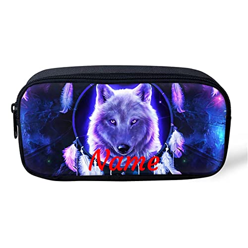 Belidome Kinder Federmäppchen mit Namen, Galaxy Wolf Dreamcatcher Stifthalter Tasche von Belidome