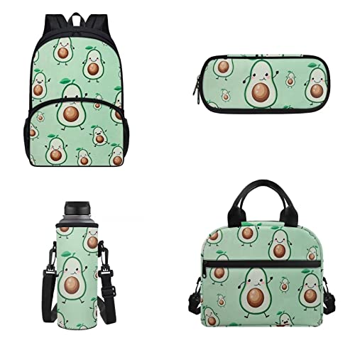 Belidome Kinder Schulrucksack Set Isolierte Lunchbox Wasserflaschenhalter Federmäppchen 4 in 1, avocado, Einheitsgröße, Kinderrucksack von Belidome