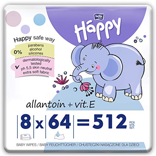 bella baby Happy Feuchttücher Allantoin & Vit. E 512 Tücher (8 x 64 Stück) von Bella Baby Happy