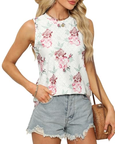 Sommer Top Damen Locker Aushöhlen Ärmellos T Shirt Elegant Tanktop Ohne Arm Rundhals Bluse Oberteile Tunika Tops, Z Blume Rot, M Sommer Top Damen Locker Aushöhlen Ärmellos T Shirt Elegant Tanktop Ohne Arm Rundhals Bluse Oberteile Tunika Tops, Z Blume Rot, M von BellaDila