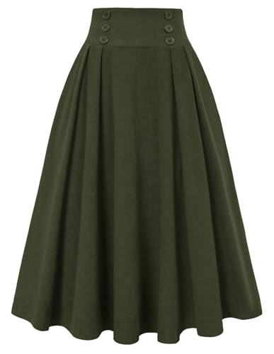 Belle Poque Cordrock für Damen Hohe Taille Midi Rock Vintage A-Linie Faltenröcke mit Taschen Grün XXL Belle Poque Cordrock für Damen Hohe Taille Midi Rock Vintage A-Linie Faltenröcke mit Taschen Grün XXL von Belle Poque