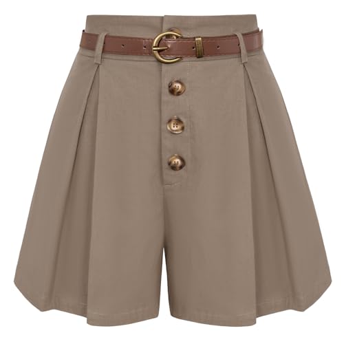 Belle Poque Damen-Shorts Sommer Bermuda Shorts mit Taschen Weites Bein Hohe Taille Shorts für die Arbeit Büro Khaki BP0913-03 XL von Belle Poque