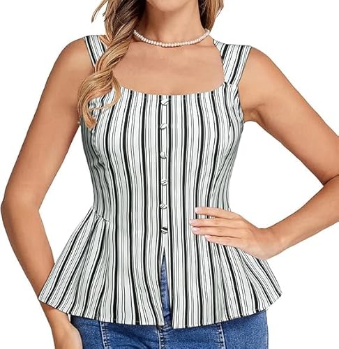 Belle Poque Damen Tank Tops Sommer Ärmellos Quadratischer Ausschnitt Camisole Lässig Gestreift Babydoll Tops Belle Poque Damen Tank Tops Sommer Ärmellos Quadratischer Ausschnitt Camisole Lässig Gestreift Babydoll Tops von Belle Poque