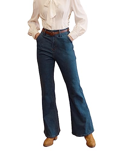 Belle Poque Damen Vintage Sommr Jeans Schlaghosen Denim Skinny Hose mit Taschen Dunkelblau XL BP0755A23-02 von Belle Poque