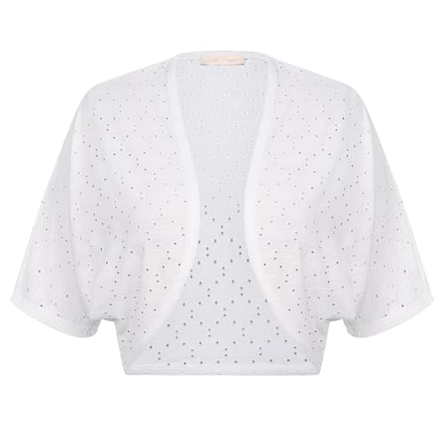 Belle Poque Strickjacke Weiß Damen Bolero für Abendkleider Vorne Offen Unregelmäßigen Saum Shrugs für Kleider Weiß BP0910-02 M von Belle Poque