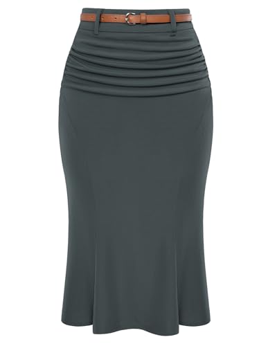 Damen Rock Knielang Bleistiftrock Stretch Etuirock Elegant Skirt Vintage Business Dunkelgrau S Damen Rock Knielang Bleistiftrock Stretch Etuirock Elegant Skirt Vintage Business Dunkelgrau S von Belle Poque