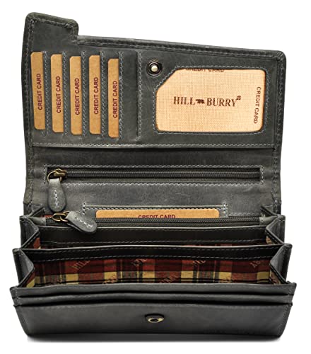 BelleBay HillBurry Damen Geldbörse Leder | Portemonnaie mit RFID-Schutz | Echtleder Portmonee Groß (Grau) von BelleBay