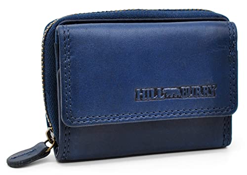 BelleBay HillBurry Kleine Geldbörse aus echtem Leder | Mini Portemonnaie mit Münzfach | Slim Wallet | Minibörse mit Geldscheinfach (Blau) von BelleBay