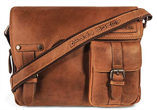 BelleBay Leder Umhängetasche | Messenger Tasche aus hochwertigem Rindsleder | Vintage Studententasche aus weichem Echtleder | Schultertasche - Laptoptasche (Braun) von BelleBay