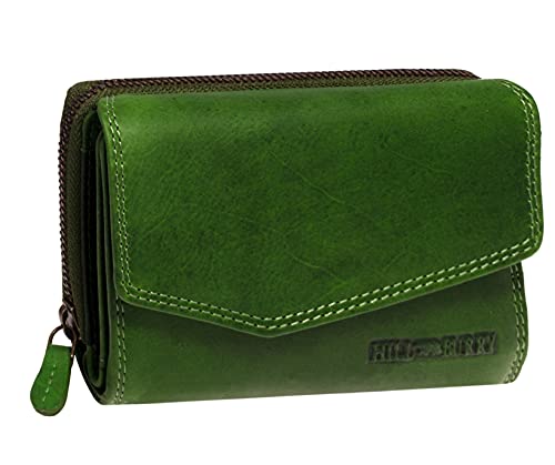 Hill Burry Damen Leder Geldbörse | Vintage Echt-Leder Portemonnaie mit vielen Fächern | Kompakte Geldbeutel - Portmonee | Mit RFID Schutz (Grün) von BelleBay