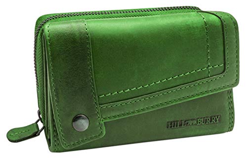 Hill Burry Damen Portemonnaie Leder | Geldbörse mit RFID Schutz | Frauen Portmonee mit vielen Kartenfächern | Geldbeutel mit Münzfach (Grün) von BelleBay