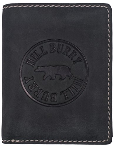 Hill Burry Geldbörse Herren Leder | Großes Portemonnaie aus echtem Leder | Hochwertiger Geldbeutel mit RFID-Schutz - Hochformat (Schwarz) von BelleBay