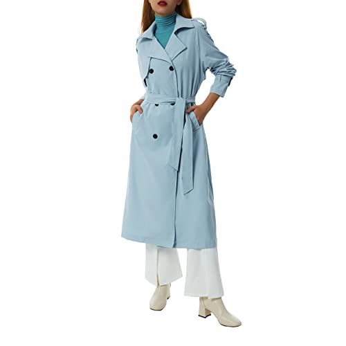 Damen Trenchcoat Zweireiher Langer Mantel Damen Oversized Trenchcoat Lang Leicht Parka Jacke mit Gürtel Gehschlitz Winddichter Mantel Klassische Herbst Frühling Jacke (XL, Blau) von Bellezasourire