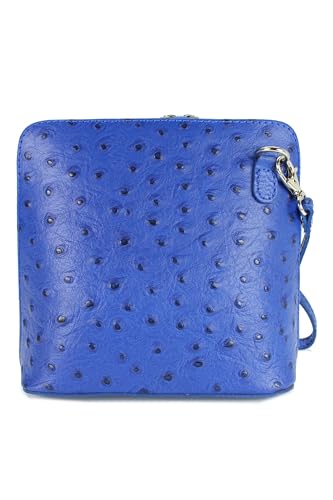 Belli italienische Ledertasche Damen Umhängetasche klein Handtasche Schultertasche Abendtasche in royalblau Straußprägung - 17x16,5x8,5 cm (B x H x T) von Belli