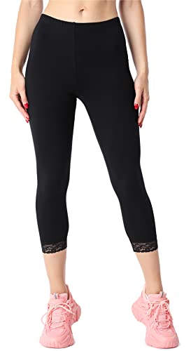 Bellivalini Damen 3/4 Capri Leggings aus Bio-Baumwolle mit Spitze für Tunika BLV50-224 (Schwarz, XL) von Bellivalini