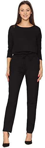 Bellivalini Damen Hosenanzug Einteiler Jumpsuit mit Bindegürtel Freizeitanzug BLV50-212 (Schwarz, M) von Bellivalini