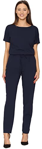 Bellivalini Damen Hosenanzug Einteiler Jumpsuit mit Bindegürtel Freizeitanzug BLV50-215 (Dunkelblau, L) von Bellivalini