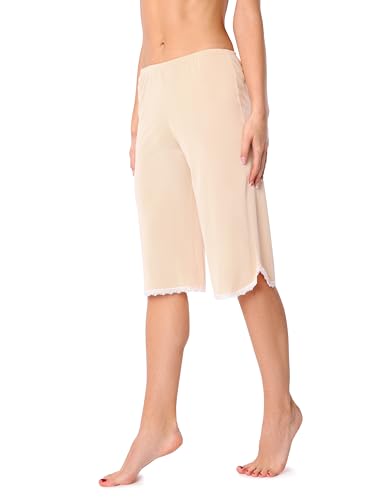 Bellivalini Damen Hosenunterrock Knielang Petticoat mit Spitze BLV50-258 (Beige, L) von Bellivalini