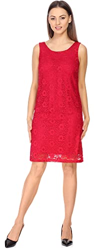 Bellivalini Damen Kleid Knielang Spitzenkleid festlich Sommerkleid ohne Ärmel Blumen Muster Rundhals BLV50-261 (Himbeere, XXL) von Bellivalini