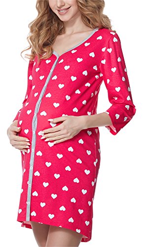 Bellivalini Damen Umstands Nachthemd 3/4 Arm mit Stillfunktion BLV50-115 (RosaHerzen (Melange), XXL) von Bellivalini