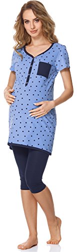 Bellivalini Damen Umstands Pyjama mit Stillfunktion BLV50-126 (Blau Punkte/Marineblau, S) von Bellivalini