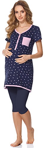 Bellivalini Damen Umstands Pyjama mit Stillfunktion BLV50-126 (Marineblau Punkte/Marineblau, M) von Bellivalini