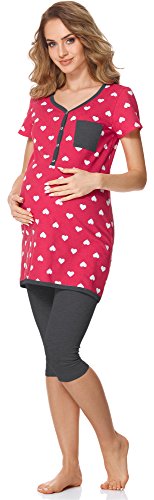 Bellivalini Damen Umstands Pyjama mit Stillfunktion BLV50-126 (Rosa Herzen/Graphite, XXL) von Bellivalini