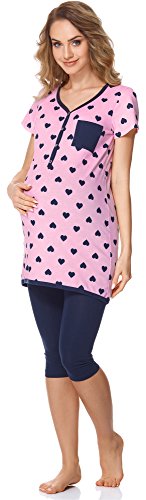 Bellivalini Damen Umstands Pyjama mit Stillfunktion BLV50-126 (Rosa Herzen/Marineblau, M) von Bellivalini