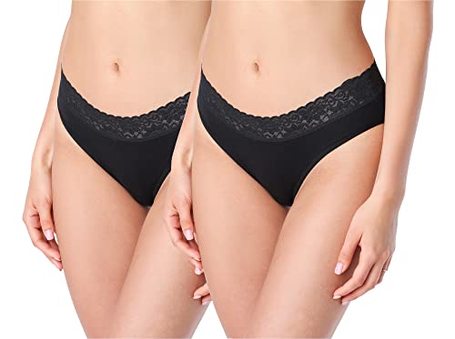 Bellivalini Damen Pantys Baumwolle Spitzenunterwäsche für Frauen BLV50-191 (2Pack-SchwarzSchwarz, L) von Bellivalini