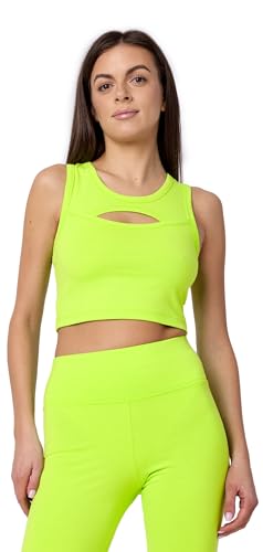 Bellivalini Sport Oberteile Damen Crop Top Neon für Gym Yoga Fitness Laufen mit Ausschnitt Vorne BLV50-324 (Neon Gelb, S) von Bellivalini