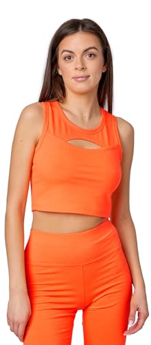 Bellivalini Sport Oberteile Damen Crop Top Neon für Gym Yoga Fitness Laufen mit Ausschnitt Vorne BLV50-324 (Neon Orange, XS) von Bellivalini