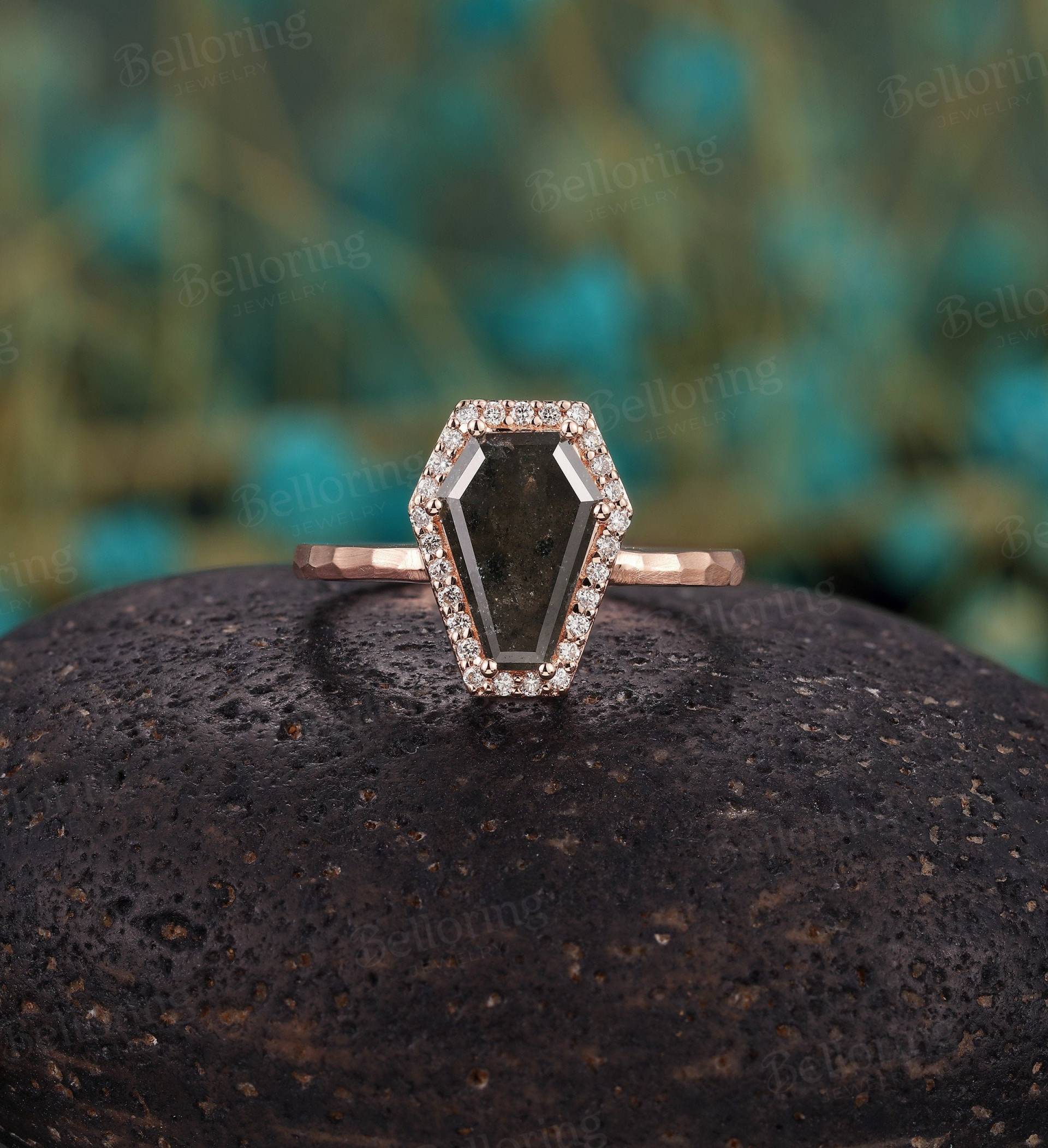 Vintage Sarg Verlobungsring Salz Und Pfeffer Diamant Art Deco Moissanit Halo Ring Krappenset Jubiläum Unikat von Belloring