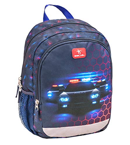 Belmil Kindergartenrucksack mit Brustgurt und Namensschild für 3-6 Jährige/Jungen / 12 L/Krippenrucksack Kindergartentasche Kindertasche/Polizei/Rot, Blau (305-4/A Police) von Belmil