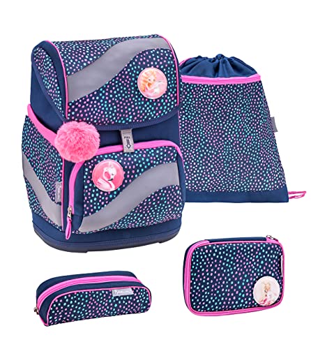 Belmil ergonomischer Schulrucksack Schulranzen Set 5-teilig mit Patch Set, Brustgurt, Hüftgurt, Magnetverschluss/AGR (405-51/AG/S Amazing Polka Dot 2) von Belmil