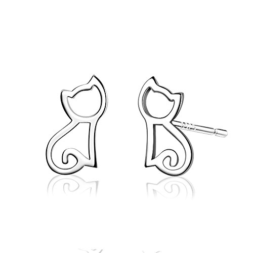 Belons 925 Sterling Silber Niedliche Katze Kätzchen Ohrstecker Mädchen Ohrstecker Ohrringe Ohrschmuck von Belons