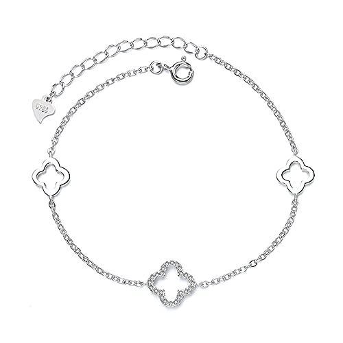 Belons Damen Armband 925 Sterling Silber Zirkonia Vierblättriges Kleeblatt Charm Armband Mädchen Armkette Armkettchen Kinder Fußkettchen von Belons