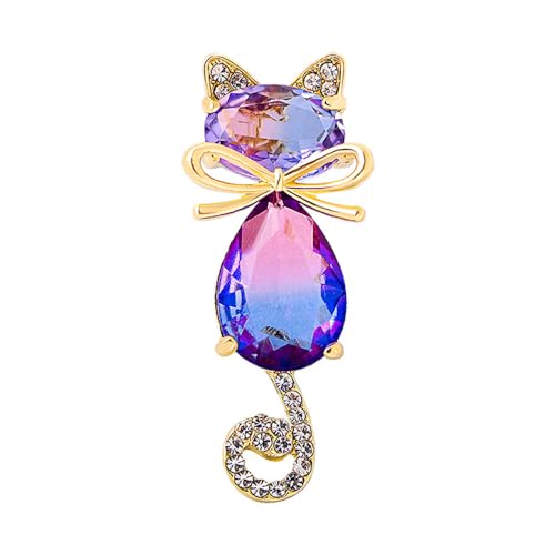 Belons Damen Brosche Katze Mädchen Anstecknadel Kätzchen Brosche Kristall Legierung Strass Pin Sicherheitsnadel Schmuckzubehör von Belons