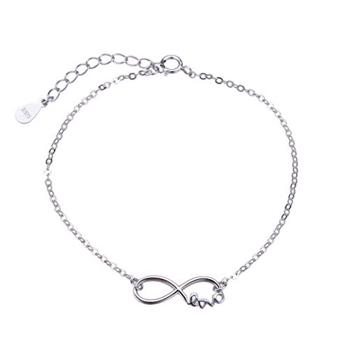 Belons Damen Charm Armband Unendlichkeit Zeichen 925 Sterling Silber Infinity Love Armkette Mädchen Armkettchen Kinder Fußkettchen von Belons