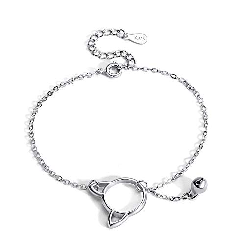 Belons Damen Fußkettchen 925 Sterling Silber Katze Kätzchen Schelle Fußkette Mädchen Verstellbare Armkette Charm Knöchel Armband von Belons