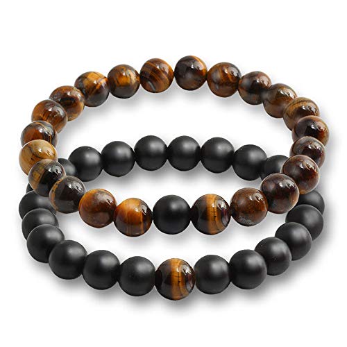 Belons Damen Herren Perlen Armband 8mm Beads Energiearmband Partnerarmband Set Stretcharmbänder Freundschaftsarmband für Paar von Belons