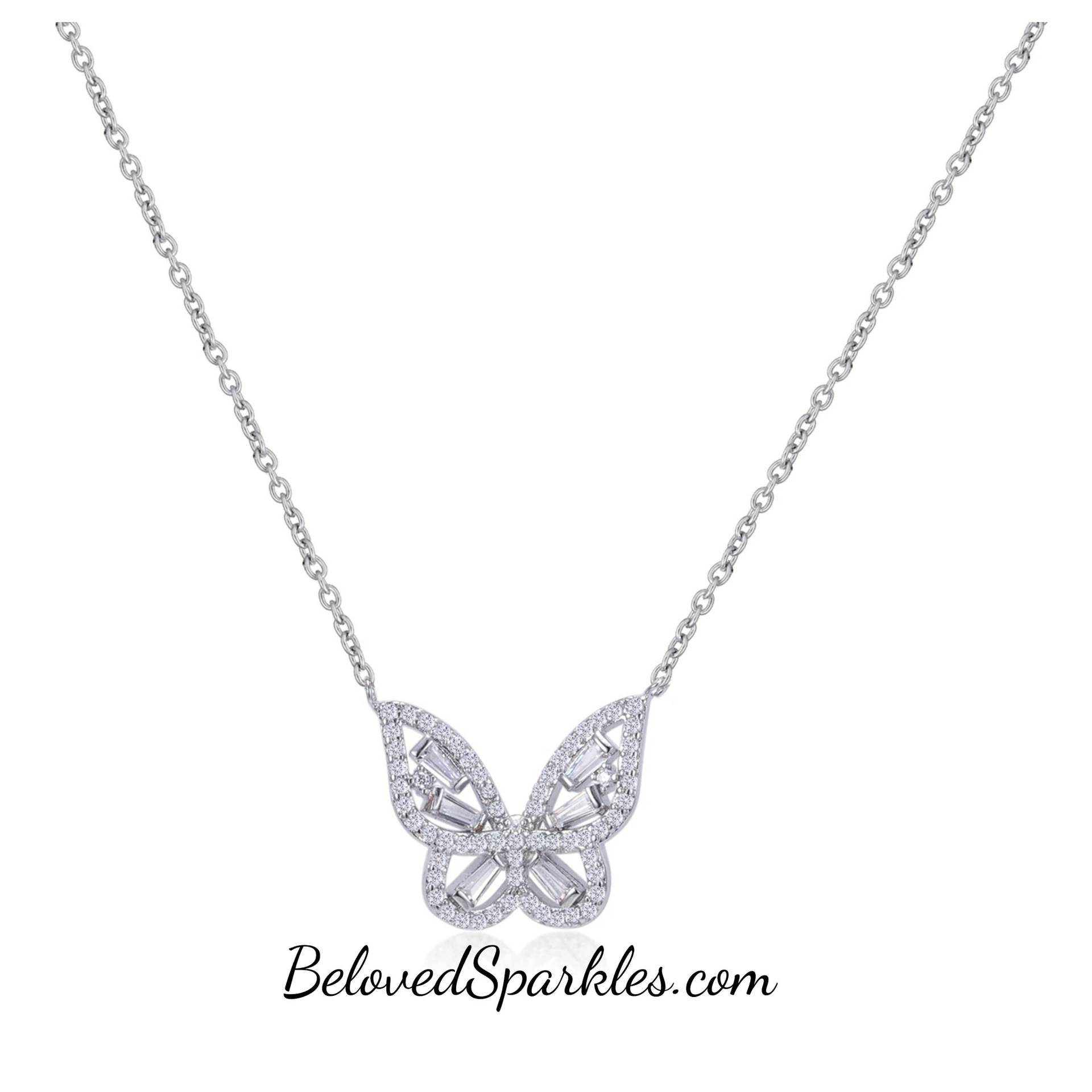 Bernstein Pave Cz Schmetterling Silber Anhänger Halskette Klar Zirkonia Faux Diamant Schmetterlinge Silvertone Mode Mädchen Flowergirls von BelovedSparkles