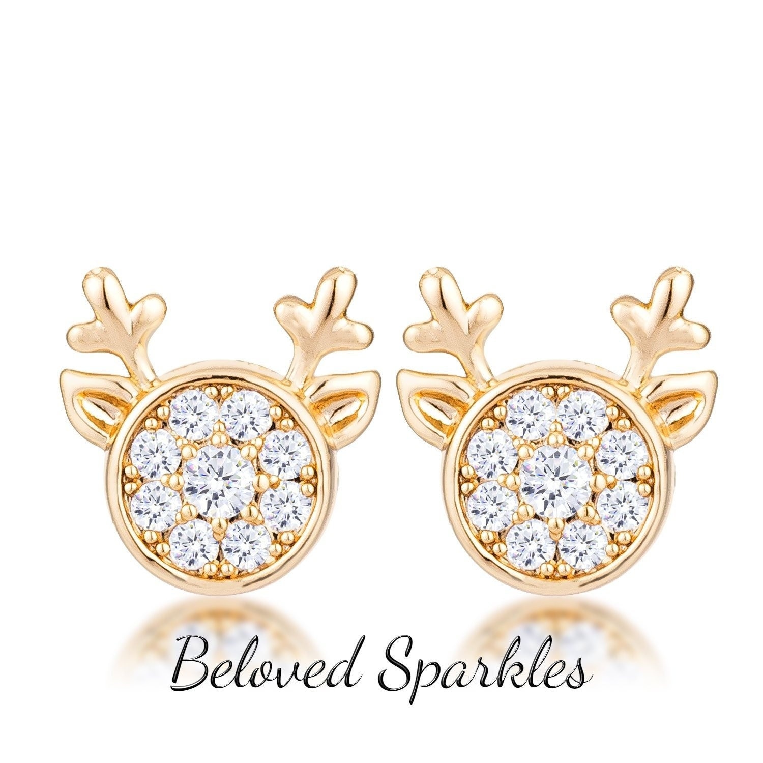 Nala Rentier Cz Gold Ohrstecker Ohrringe-Festliche Urlaub Weihnachten Kubikzirkonia Faux Stimulieren Diamant Silberton Mädchen Mode Ohrringe von BelovedSparkles