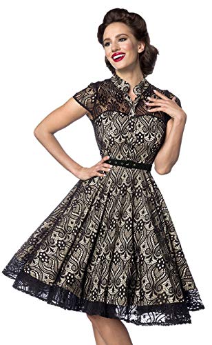 Belsira Damen midi Kleider Retrokleider Spitzenkleid schwarz/Creme 3XL von Belsira