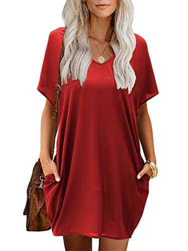 Beluring Damen Kleider Kurzarm Bequem Loose Fit Blusenkleid Mit Taschen Rot M Beluring Damen Kleider Kurzarm Bequem Loose Fit Blusenkleid Mit Taschen Rot M von Beluring