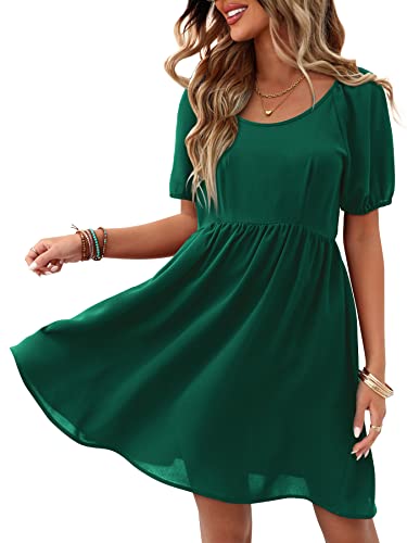 Beluring Damen Kurzarm Kleid Casual Rundhals Sommer Midi Kleider Freizeitkleid Dunkelgrün XXL von Beluring