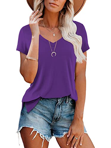 Beluring Damen Sommer Sexy Tiefer V-Ausschnitt Kurzarm Tshirt Oberteil Lila L von Beluring